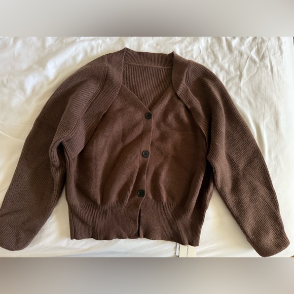 NWT Commense Patchwork Button Up Vneck Crop Sweater - Picture 5 of 6